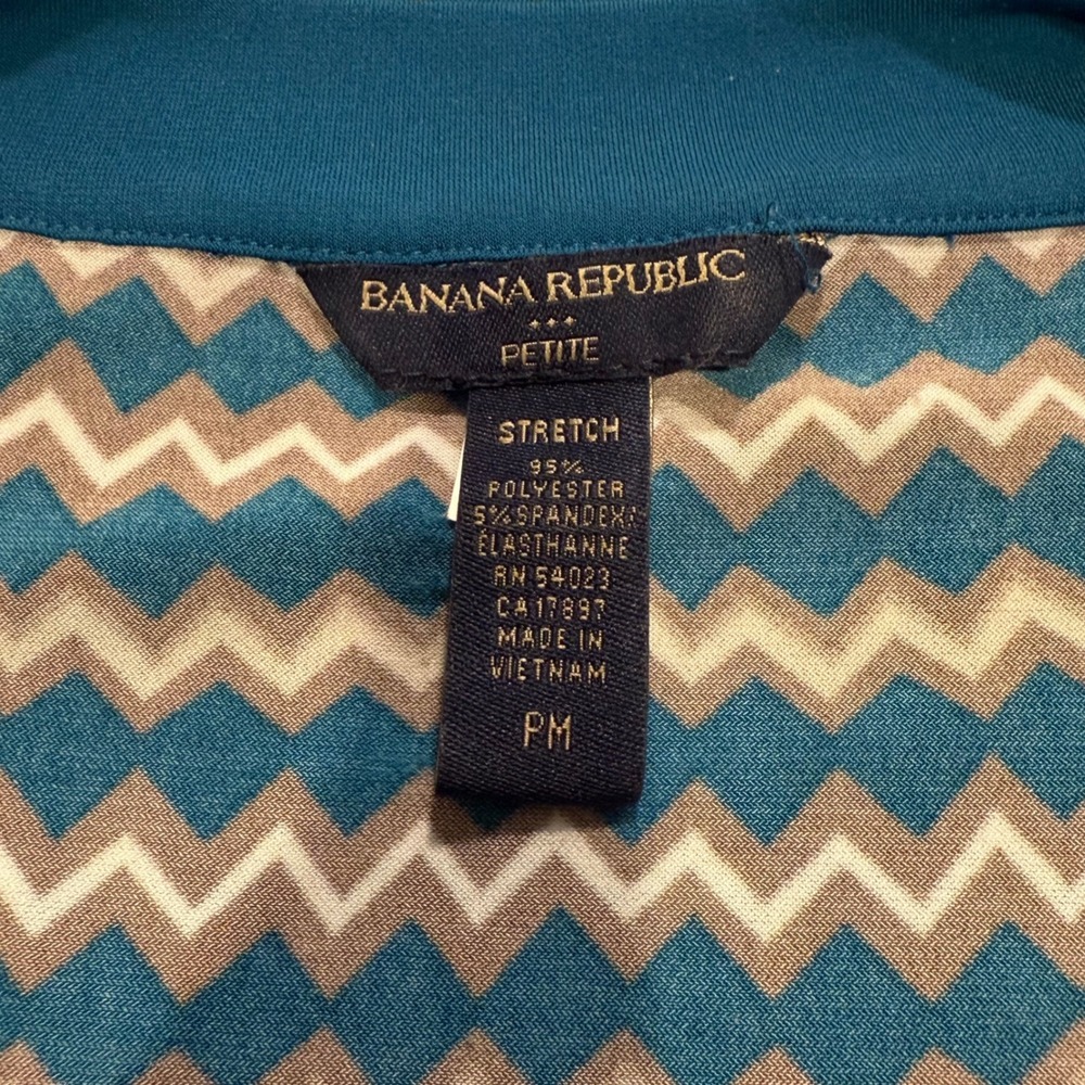 Banana Republic Petite Tank‎ Top Sleeveless Blouse Tie Neck Teal Zigzag - Picture 3 of 3